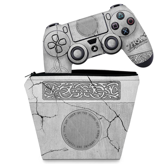 KIT Capa Case e Skin Anti-Rage PS4 Controle - Mjolnir Thor Amor e Trovão