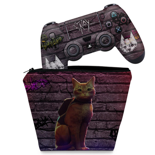 KIT Capa Case e Skin Anti-Rage PS4 Controle - Stray