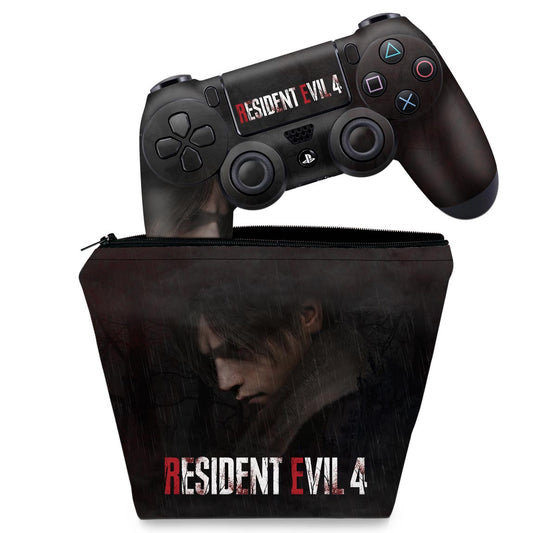KIT Capa Case e Skin Anti-Rage PS4 Controle - Resident Evil 4 Remake