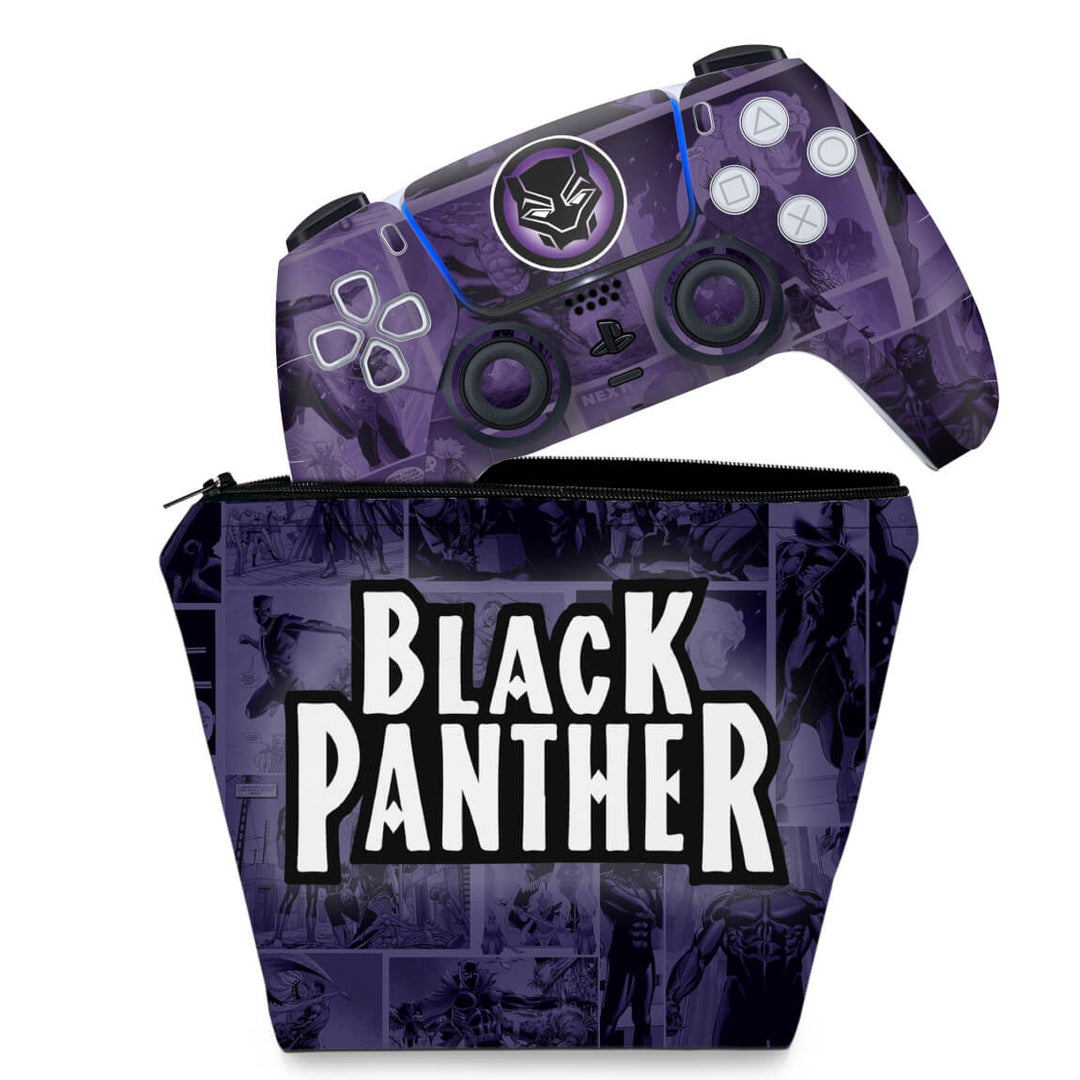 KIT Capa Case e Skin Anti-Rage PS5 Controle - Pantera Negra Comics - Pop Arte Skins