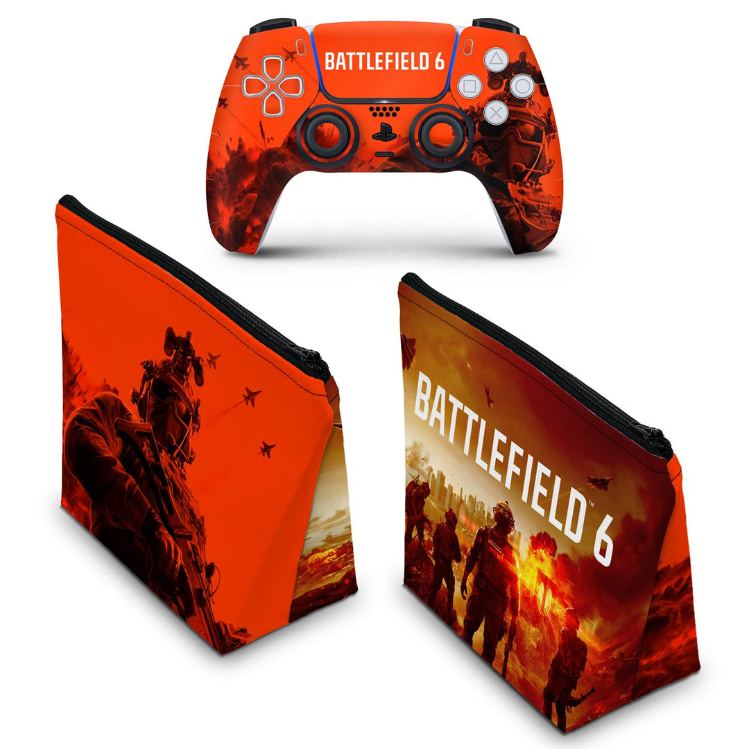 KIT Capa Case e Skin Anti-Rage PS5 Controle - Battlefield 6 - Pop Arte Skins