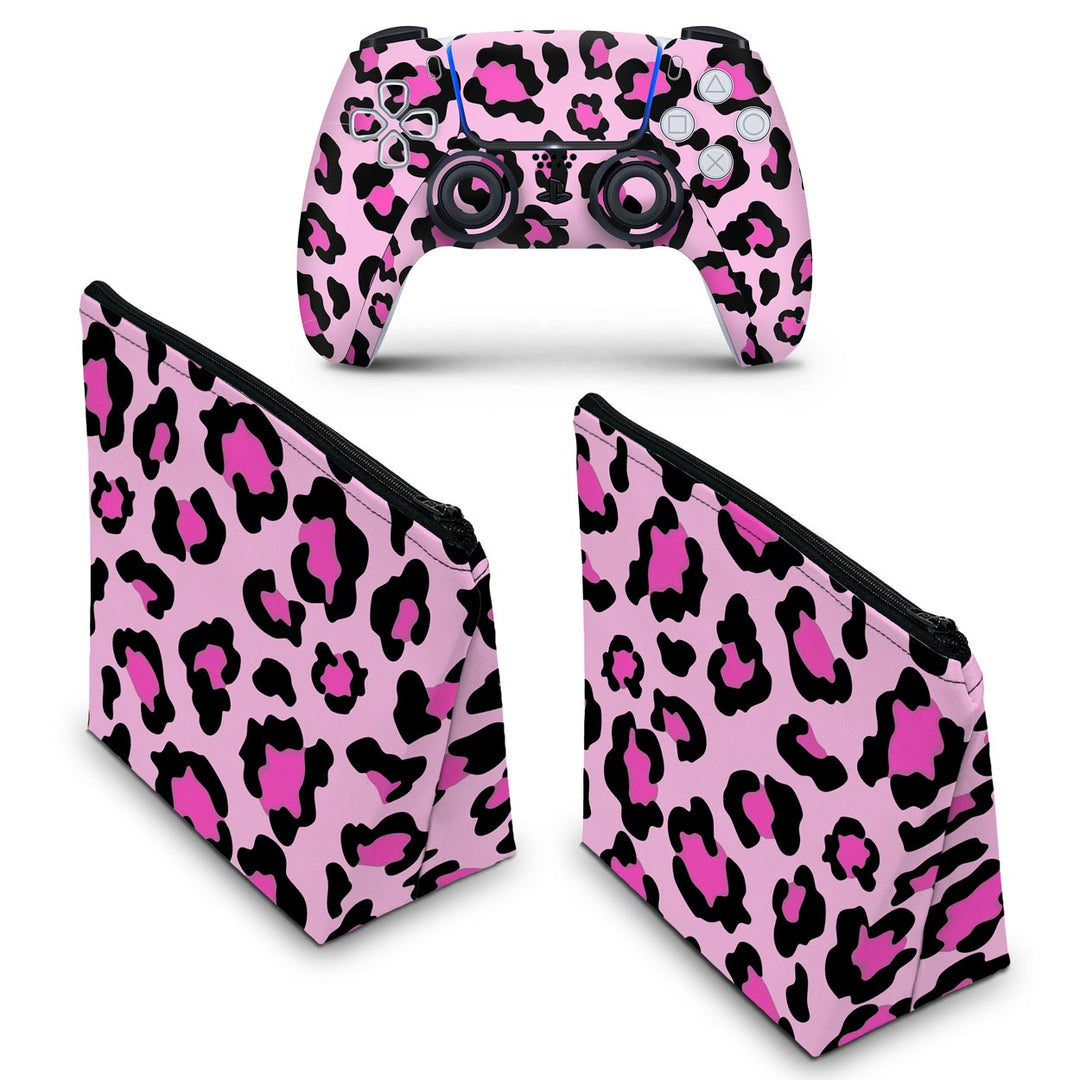 KIT Capa Case e Skin Anti-Rage PS5 Controle - Onça Rosa - Pop Arte Skins