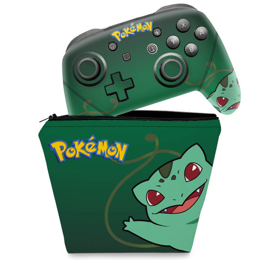 KIT Capa Case e Skin Nintendo Switch Pro Controle - Pokémon Bulbasaur