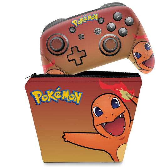 KIT Capa Case e Skin Nintendo Switch Pro Controle - Pokémon Charmander