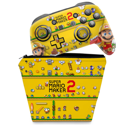 KIT Capa Case e Skin Nintendo Switch Pro Controle - Super Mario Maker 2