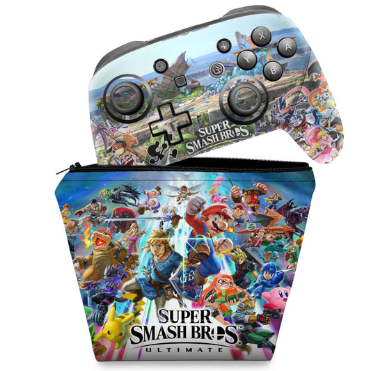 KIT Capa Case e Skin Nintendo Switch Pro Controle - Super Smash Bros. Ultimate