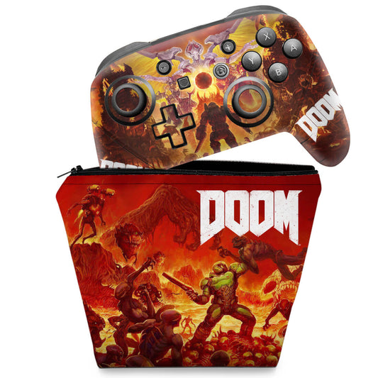 KIT Capa Case e Skin Nintendo Switch Pro Controle - Doom