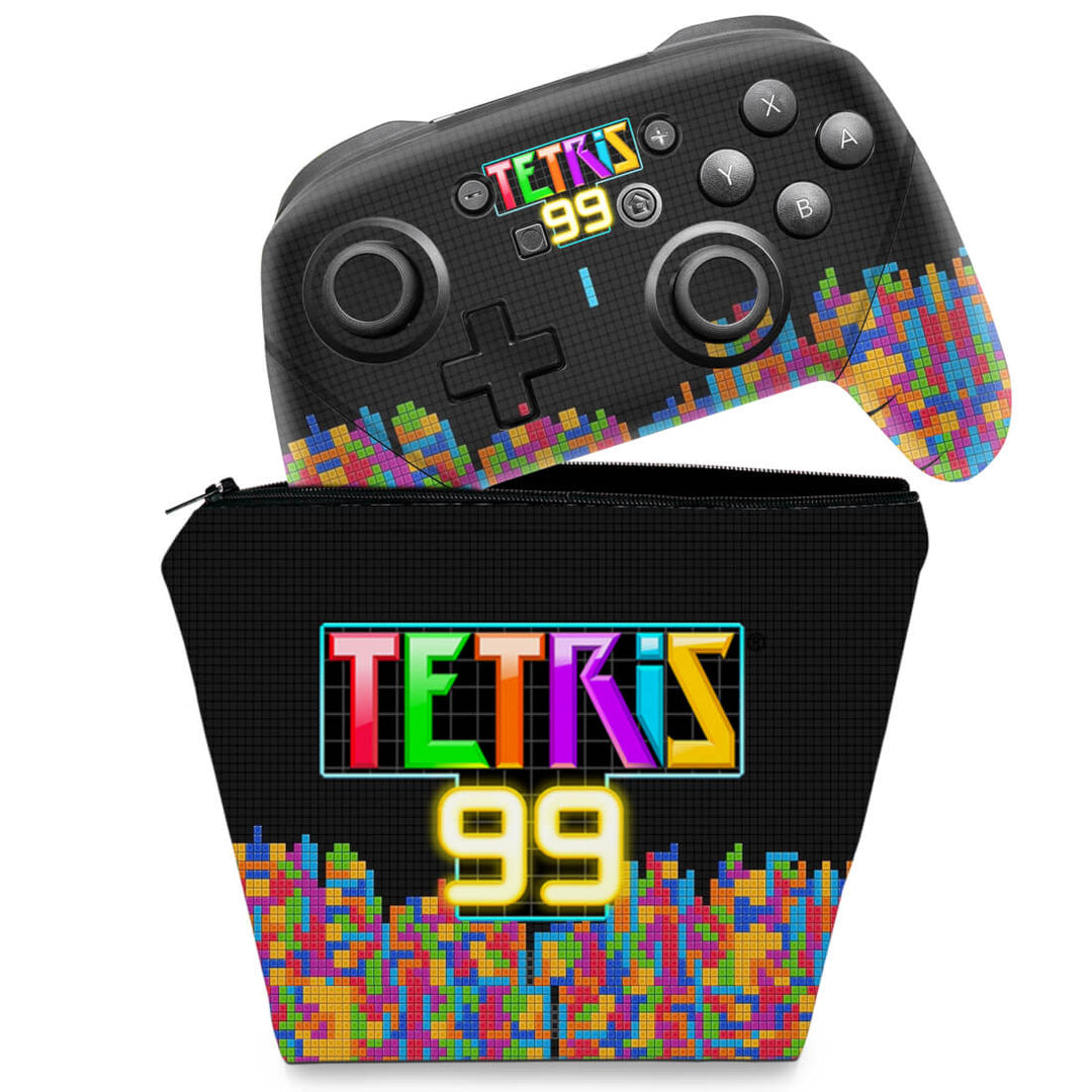 KIT Capa Case e Skin Nintendo Switch Pro Controle - Tetris 99 - Pop Arte Skins
