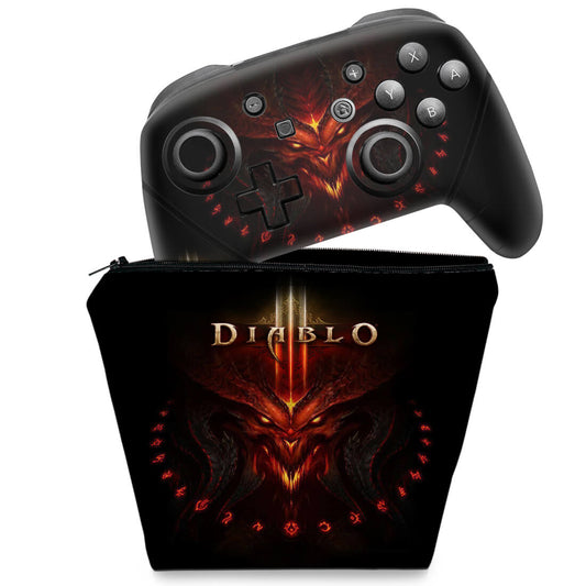 KIT Capa Case e Skin Nintendo Switch Pro Controle - Diablo Iii