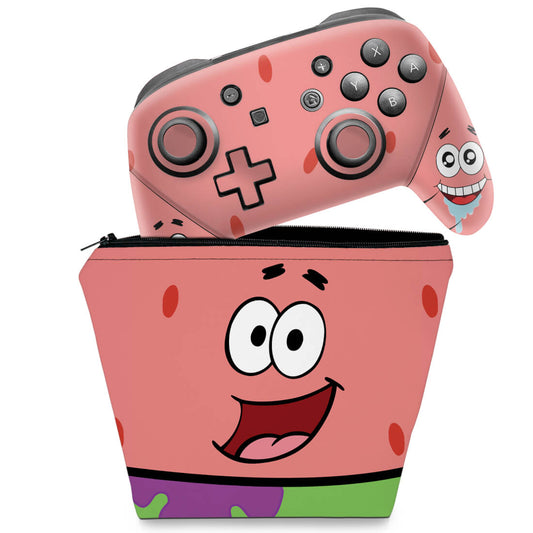 KIT Capa Case e Skin Nintendo Switch Pro Controle - Patrick Bob Esponja