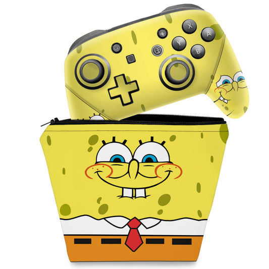 KIT Capa Case e Skin Nintendo Switch Pro Controle - Bob Esponja
