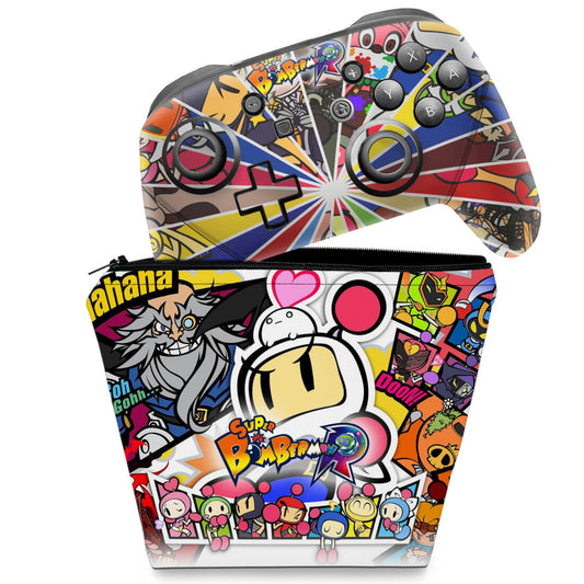 KIT Capa Case e Skin Nintendo Switch Pro Controle - Bomberman