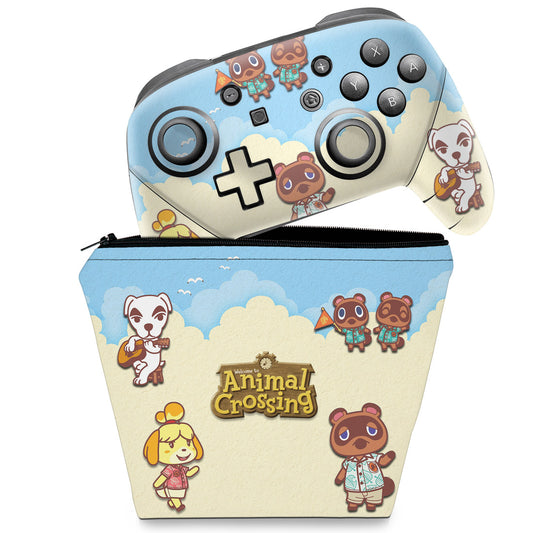 KIT Capa Case e Skin Nintendo Switch Pro Controle - Animal Crossing