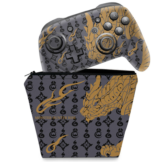 KIT Capa Case e Skin Nintendo Switch Pro Controle - Monster Hunter Rise