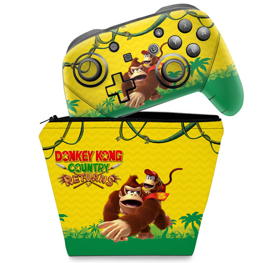 KIT Capa Case e Skin Nintendo Switch Pro Controle - Donkey Kong Country Returns