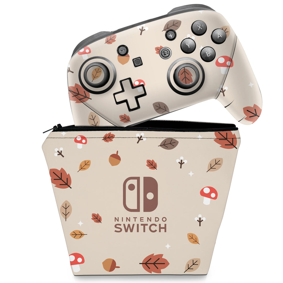 KIT Capa Case e Skin Anti-Rage Nintendo Switch Pro Controle - Outono - Pop Arte Skins