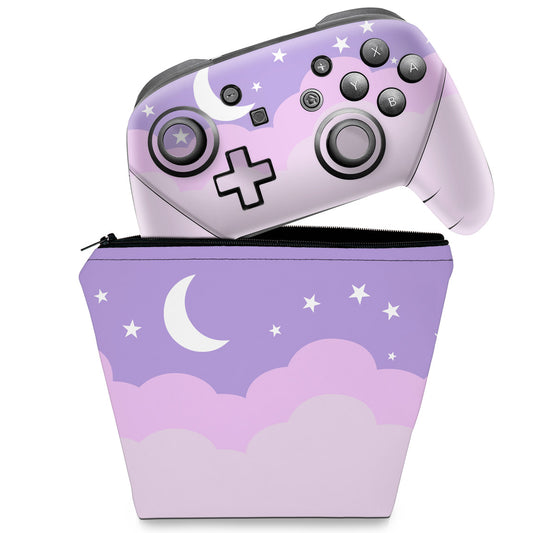 KIT Capa Case e Skin Anti-Rage Nintendo Switch Pro Controle - Noite Estrelada