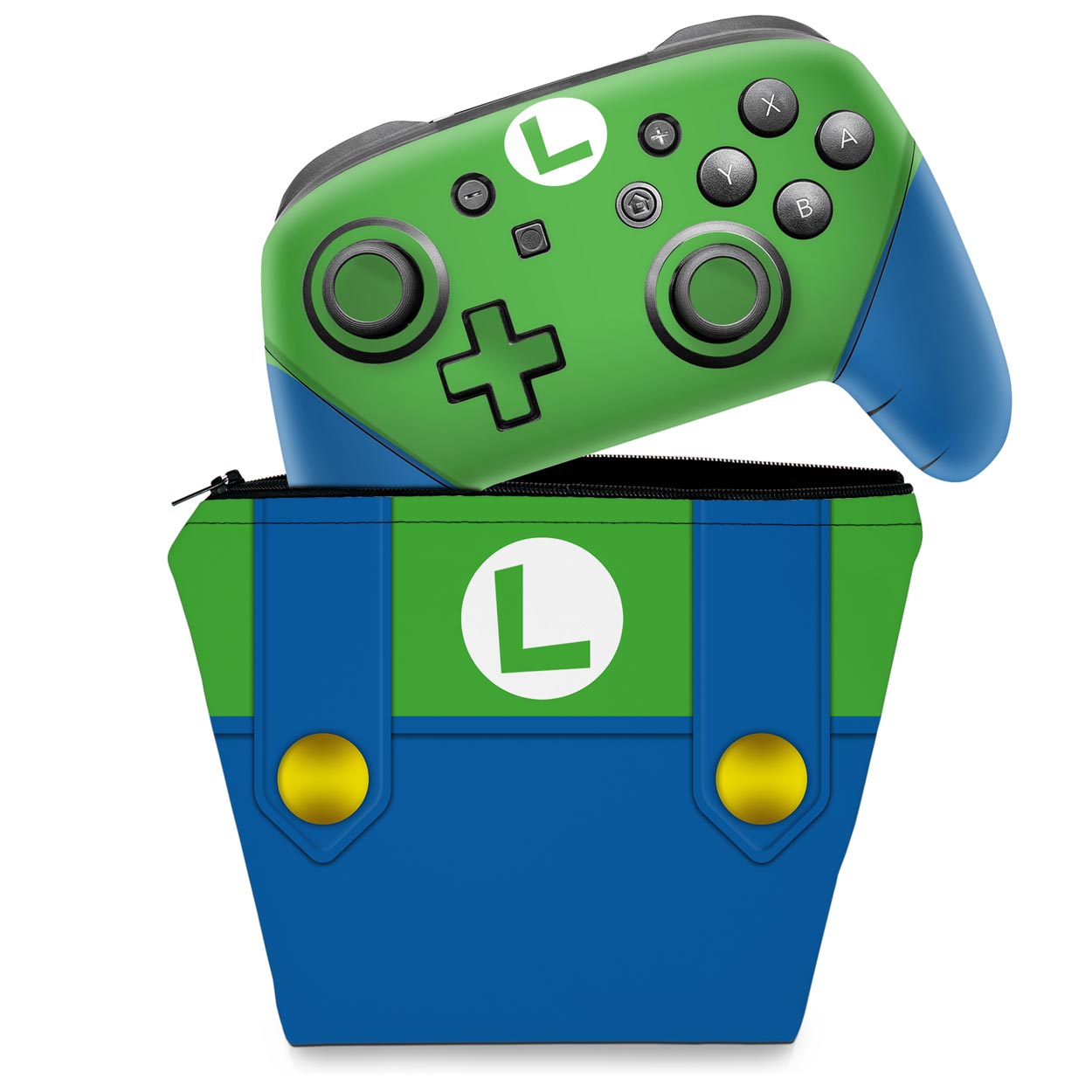 KIT Capa Case e Skin Nintendo Switch Pro Controle - Luigi Verde Mania