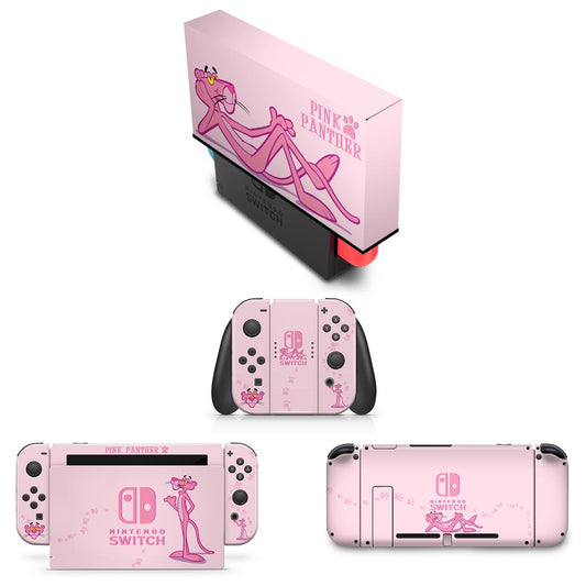 KIT Capa Anti Poeira e Skin Anti-Rage Nintendo Switch 1 - Pantera Cor de Rosa