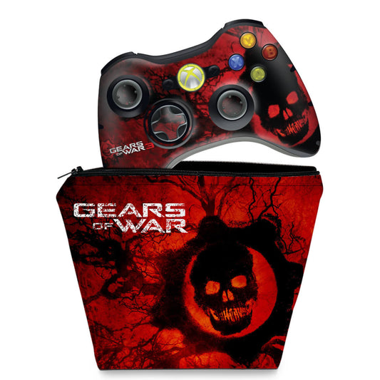 KIT Capa Case e Skin Anti-Rage Xbox 360 Controle - Gears Of War 3