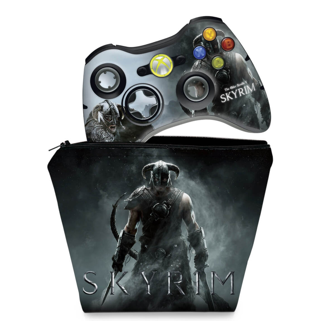KIT Capa Case e Skin Anti-Rage Xbox 360 Controle - Skyrim - Pop Arte Skins