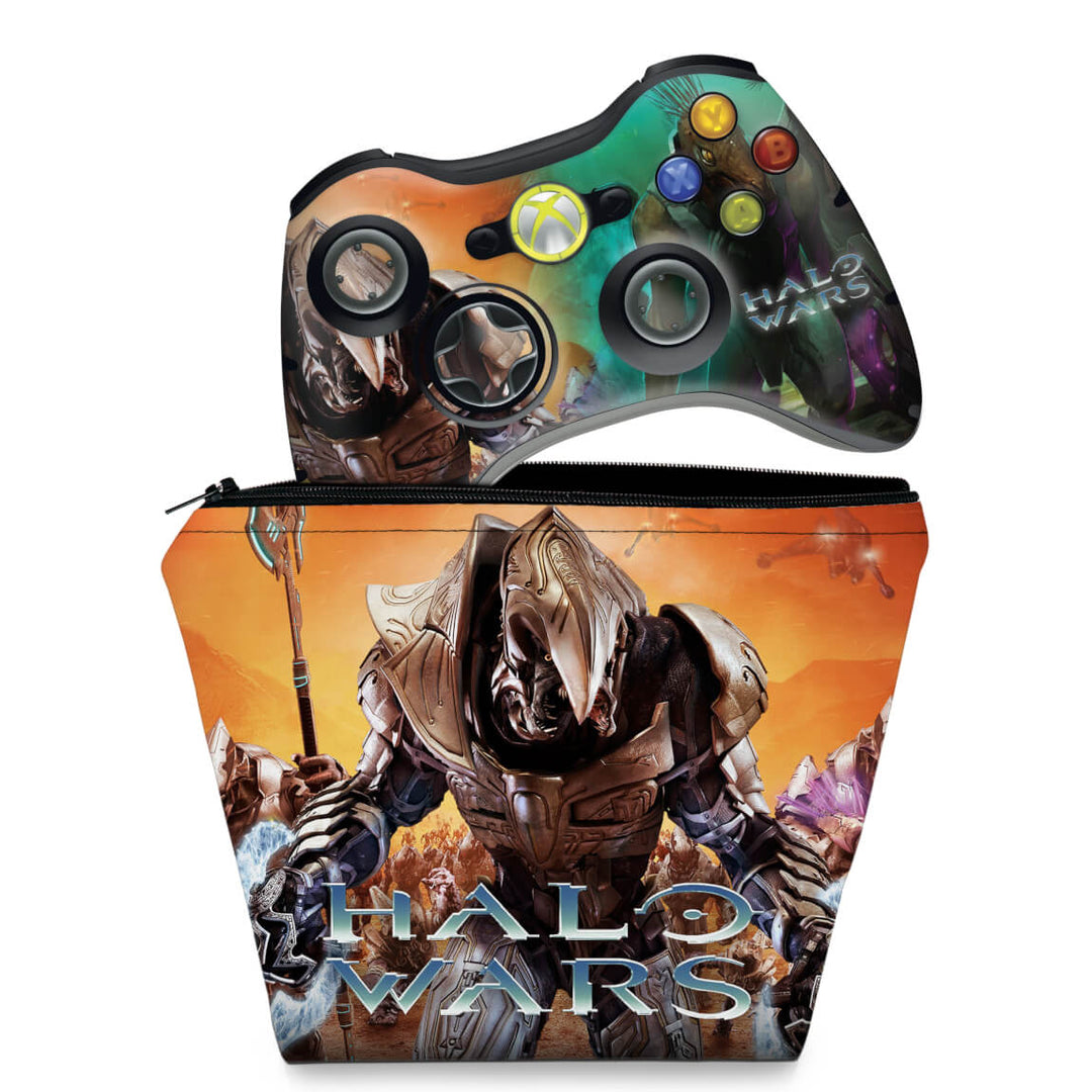 KIT Capa Case e Skin Anti-Rage Xbox 360 Controle - Halo Wars - Pop Arte Skins