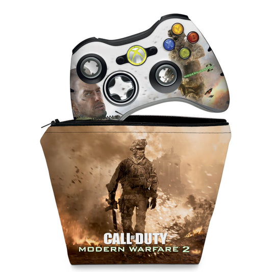KIT Capa Case e Skin Anti-Rage Xbox 360 Controle - Modern Warfare 2