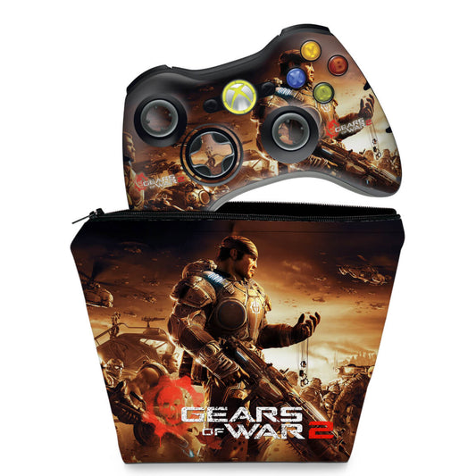 KIT Capa Case e Skin Anti-Rage Xbox 360 Controle - Gears Of War 2