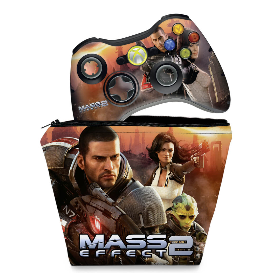 KIT Capa Case e Skin Anti-Rage Xbox 360 Controle - Mass Effect 2 - Pop Arte Skins