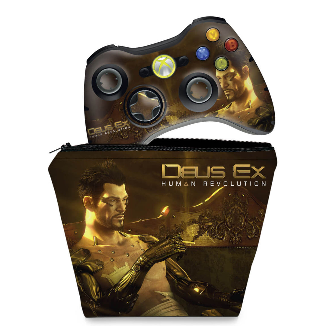 KIT Capa Case e Skin Anti-Rage Xbox 360 Controle - Deus Ex - Pop Arte Skins