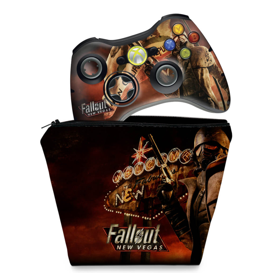 KIT Capa Case e Skin Anti-Rage Xbox 360 Controle - Fallout New Vegas - Pop Arte Skins