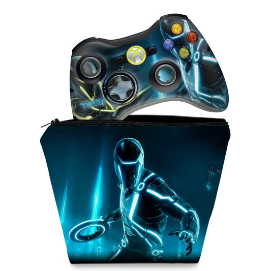 KIT Capa Case e Skin Anti-Rage Xbox 360 Controle - Tron