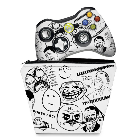 KIT Capa Case e Skin Anti-Rage Xbox 360 Controle - Memes