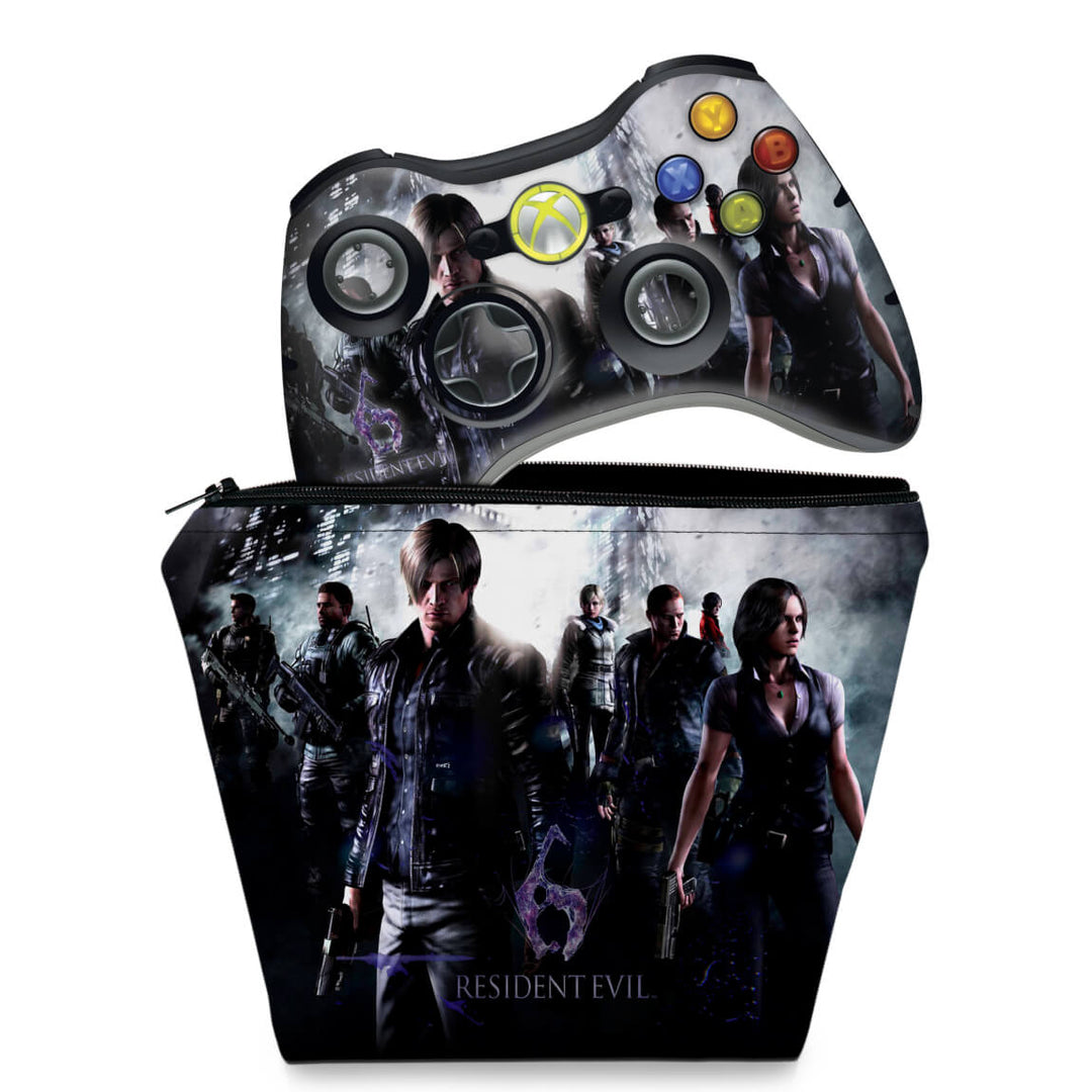KIT Capa Case e Skin Anti-Rage Xbox 360 Controle - Resident Evil 6 - Pop Arte Skins