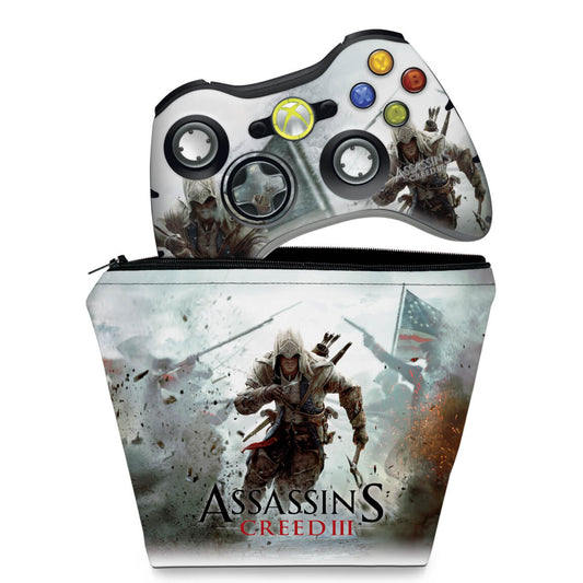 KIT Capa Case e Skin Anti-Rage Xbox 360 Controle - Assassins Creed 3