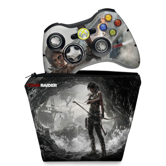 KIT Capa Case e Skin Anti-Rage Xbox 360 Controle - Tomb Raider