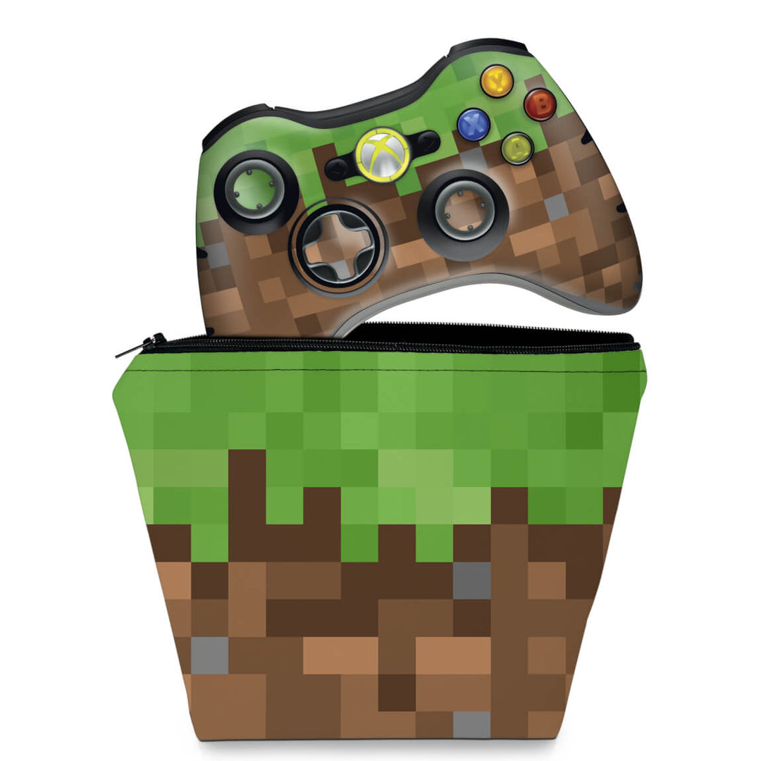 KIT Capa Case e Skin Anti-Rage Xbox 360 Controle - Minecraft - Pop Arte Skins
