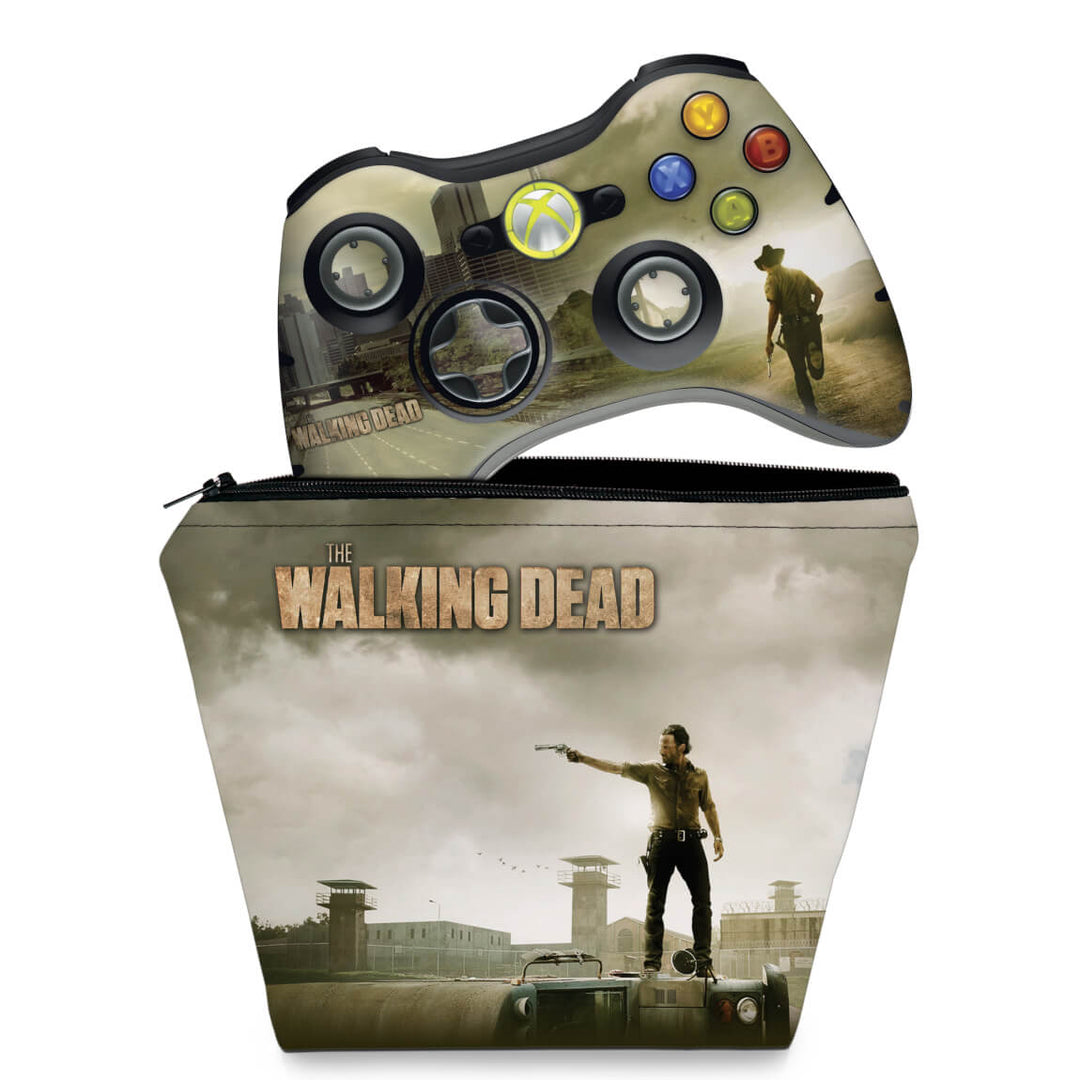 KIT Capa Case e Skin Anti-Rage Xbox 360 Controle - The Walking Dead #b - Pop Arte Skins