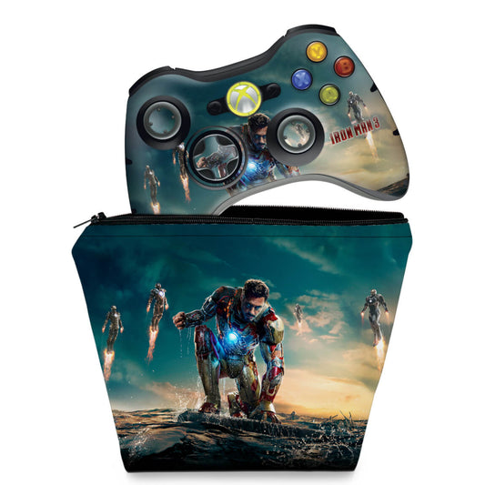 KIT Capa Case e Skin Anti-Rage Xbox 360 Controle - Homem De Ferro #a