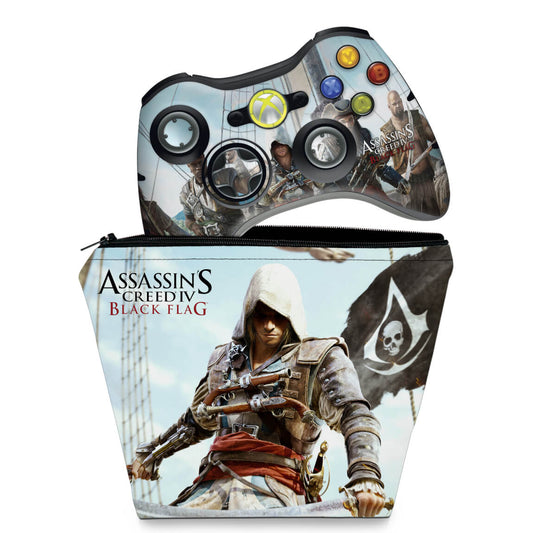 KIT Capa Case e Skin Anti-Rage Xbox 360 Controle - Assassins Creed IV Black Flag