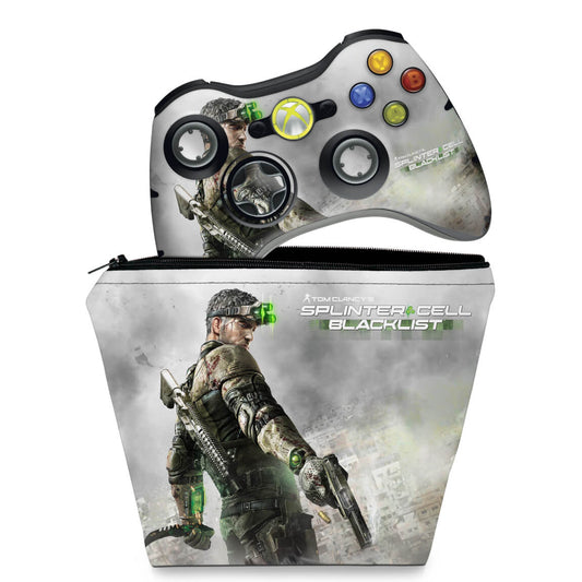 KIT Capa Case e Skin Anti-Rage Xbox 360 Controle - Splinter Cell Black