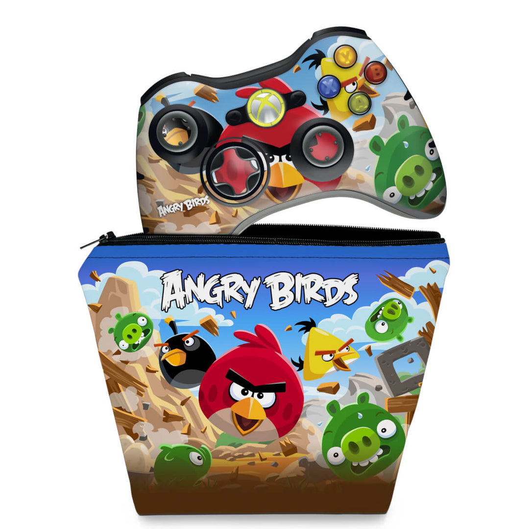 KIT Capa Case e Skin Anti-Rage Xbox 360 Controle - Angry Birds - Pop Arte Skins