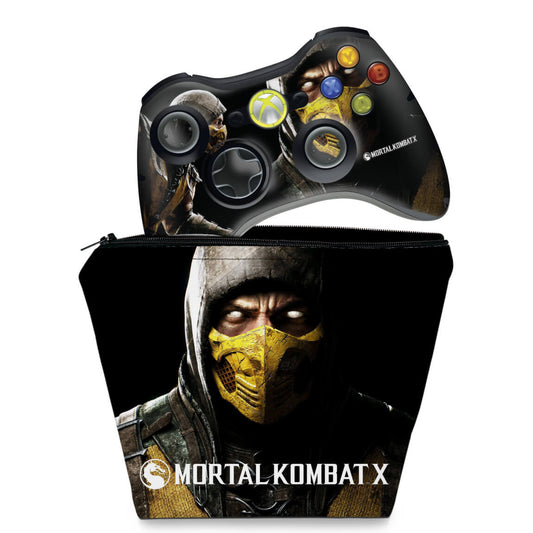 KIT Capa Case e Skin Anti-Rage Xbox 360 Controle - Mortal Kombat X #a