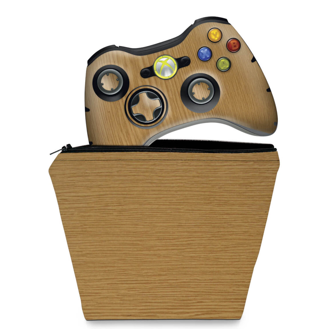 KIT Capa Case e Skin Anti-Rage Xbox 360 Controle - Madeira #2 - Pop Arte Skins