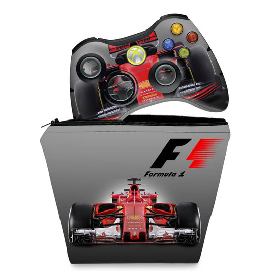 KIT Capa Case e Skin Anti-Rage Xbox 360 Controle - Formula 1 #b