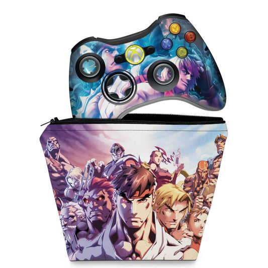KIT Capa Case e Skin Anti-Rage Xbox 360 Controle - Street Fighter