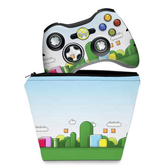 KIT Capa Case e Skin Anti-Rage Xbox 360 Controle - Super Mario Bros.