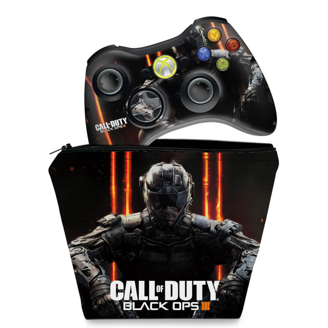 KIT Capa Case e Skin Anti-Rage Xbox 360 Controle - Call Of Duty Black Ops 3 - Pop Arte Skins