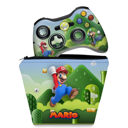KIT Capa Case e Skin Anti-Rage Xbox 360 Controle - Mario & Luigi