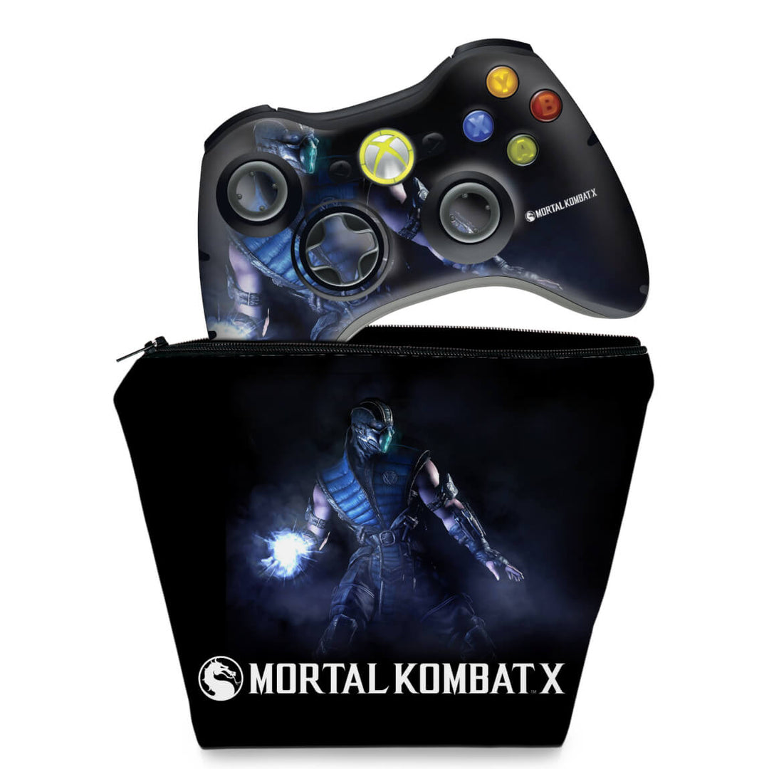 KIT Capa Case e Skin Anti-Rage Xbox 360 Controle - Mortal Kombat X Subzero - Pop Arte Skins